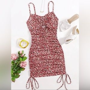 Cut Out Drawstring Knot Front Ditsy Floral Slip Dress size M